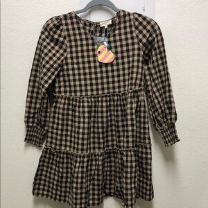 Hayden Kids Checkered Dress in Black and Brown